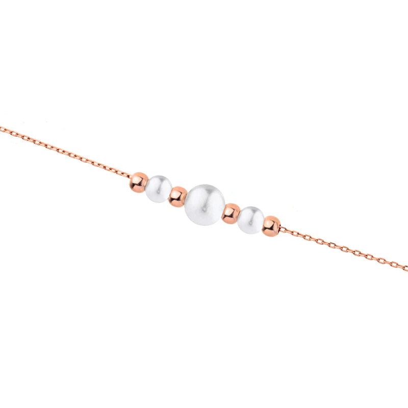 Rose Plated Bracelet with Synthetic Pearls 925 Silver