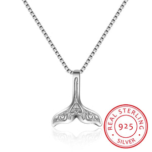 925 Sterling Silver Whale Tail Fish Nautical Charm Necklace for Women