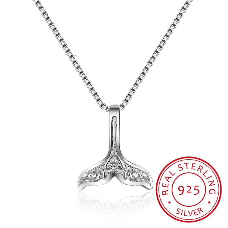 925 Sterling Silver Whale Tail Fish Nautical Charm Necklace for Women