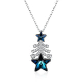 Women Necklace 925 Silver Crystal Stars Zircon Christmas Tree Pendant