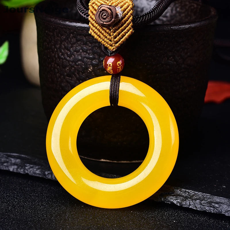 Yellow Chalcedony Crystal Pendant Necklace Lucky Evil Spirits Jewelry