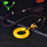Yellow Chalcedony Crystal Pendant Necklace Lucky Evil Spirits Jewelry