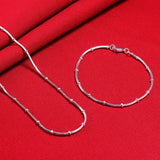 925 Sterling Silver Beads Snake Bone Chain Jewelry Set
