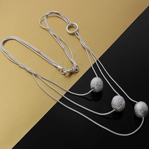 925 Silver Necklace Women Beads Chain Pendant Wedding Jewelry