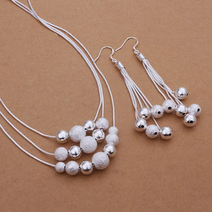 925 Silver Chain Beads Necklace Earrings Set for Women