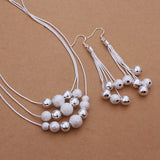 925 Silver Chain Beads Necklace Earrings Set for Women
