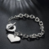 925 Silver Heart Pendant Bracelet for Women Wedding Jewelry