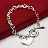 925 Silver Heart Pendant Bracelet for Women Wedding Jewelry
