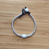 Natural Pearl Bracelet Silver-Color Beaded Rope Jewelry