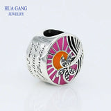 S925 Sterling Silver Tropical Sunset Charm Mixed Enamel Clear CZ