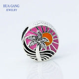 S925 Sterling Silver Tropical Sunset Charm Mixed Enamel Clear CZ