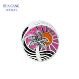 S925 Sterling Silver Tropical Sunset Charm Mixed Enamel Clear CZ