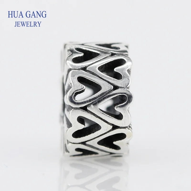 925 Silver Heart Spacer Charms Beads for Bracelet