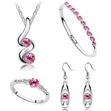 925 Silver Rose Red Crystal Wedding Jewelry Set
