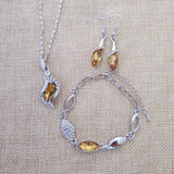925 Silver Wedding Angel Fairy Yellow Crystal Jewelry Set