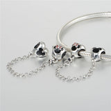 925 Silver Heart of Mickey & Minnie Safety Chain Charm for Bracelets DIY