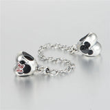 925 Silver Heart of Mickey & Minnie Safety Chain Charm for Bracelets DIY