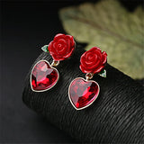 Fine Jewelry Red Heart Pendant & Rose Stud Earrings