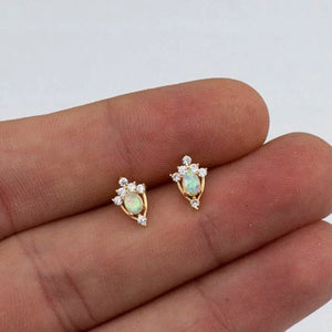 Minimal CZ Fire Opal Stud Earring 925 Sterling Silver