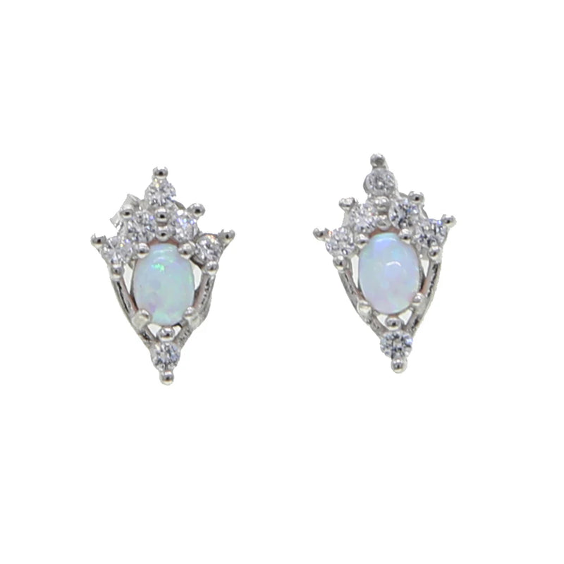 Minimal CZ Fire Opal Stud Earring 925 Sterling Silver