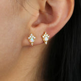 Minimal CZ Fire Opal Stud Earring 925 Sterling Silver