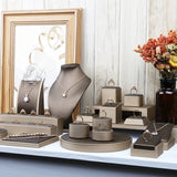 Brown PU Leather Bracelet Pendant Necklace Display Stand