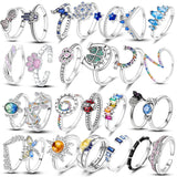 925 Silver Zircon Crystal Geometric Stackable Ring Wedding Jewelry