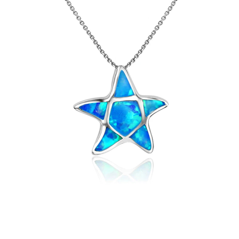 Fire Opal Mini Starfish Necklace Pendant for Women Girls