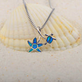 Fire Opal Starfish Turtle Necklace Pendant for Women