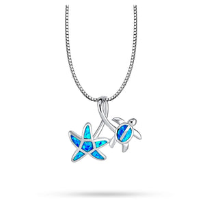 Fire Opal Starfish Turtle Necklace Pendant for Women