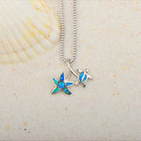 Fire Opal Starfish Turtle Necklace Pendant for Women