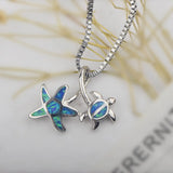 Fire Opal Starfish Turtle Necklace Pendant for Women