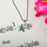 Fire Opal Starfish Turtle Necklace Pendant for Women