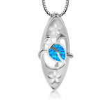 Fire Opal Surfboard Turtle Necklace Pendant for Women Girls