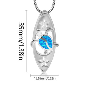 Fire Opal Surfboard Turtle Necklace Pendant for Women Girls
