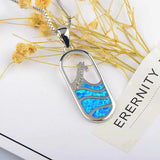 Fire Opal Wave Drift Bottle Necklace Pendant for Women Girls