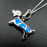 Fire Opal Dog Pendant Necklace in 925 Sterling Silver