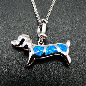 Fire Opal Dog Pendant Necklace in 925 Sterling Silver