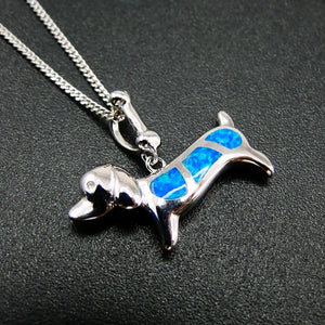 Fire Opal Dog Pendant Necklace in 925 Sterling Silver