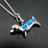 Fire Opal Dog Pendant Necklace in 925 Sterling Silver