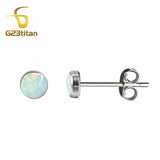 Fire Opal Stone Earrings Titanium Studs Minimalist Ear Piercing Jewelry