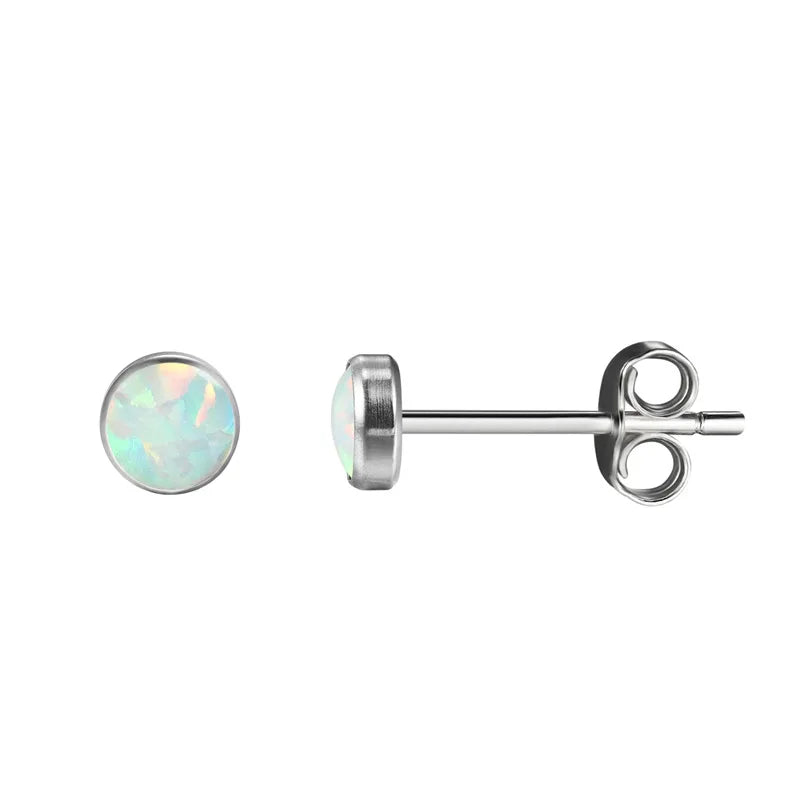 Fire Opal Stone Earrings Titanium Studs Minimalist Ear Piercing Jewelry