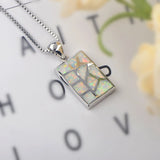 Fire Opal Army Square Necklace Pendant Jewelry For Women Girls
