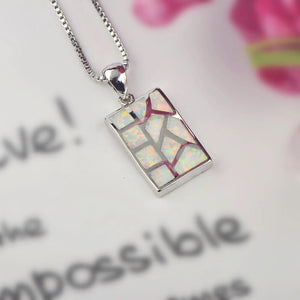 Fire Opal Army Square Necklace Pendant Jewelry For Women Girls