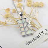 Fire Opal Army Square Necklace Pendant Jewelry For Women Girls