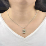 Fire Opal Army Square Necklace Pendant Jewelry For Women Girls