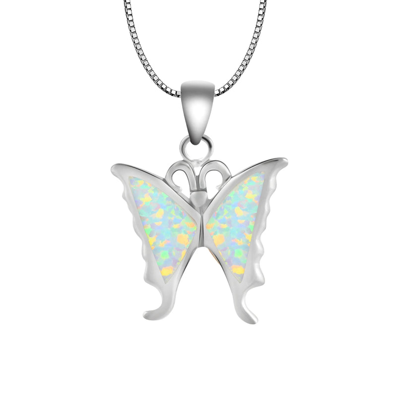 Fire Opal Butterfly Necklace Pendant