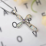 Fire Opal Jesus Cross Necklace Pendant for Women