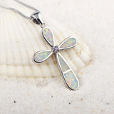 Fire Opal Jesus Cross Necklace Pendant for Women