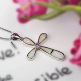 Fire Opal Jesus Cross Necklace Pendant for Women